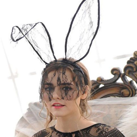 Accessories - ONE LEFT! Gothic Bunny Ears Headband w Veil Lace